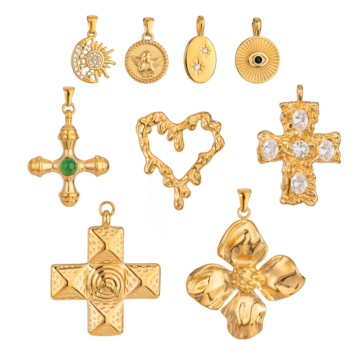 Stainless Steel Flower Jewelry Accessories Cross diy Pendant Color-Retaining Heart Necklace Pendant