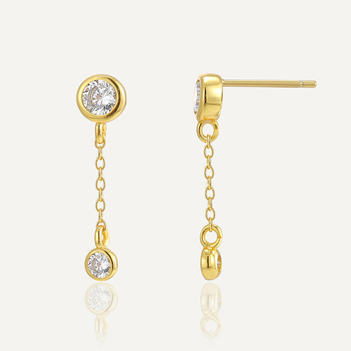 14K Gold-Plated 925 Sterling Silver Cubic Zirconia Drop Earrings — front view