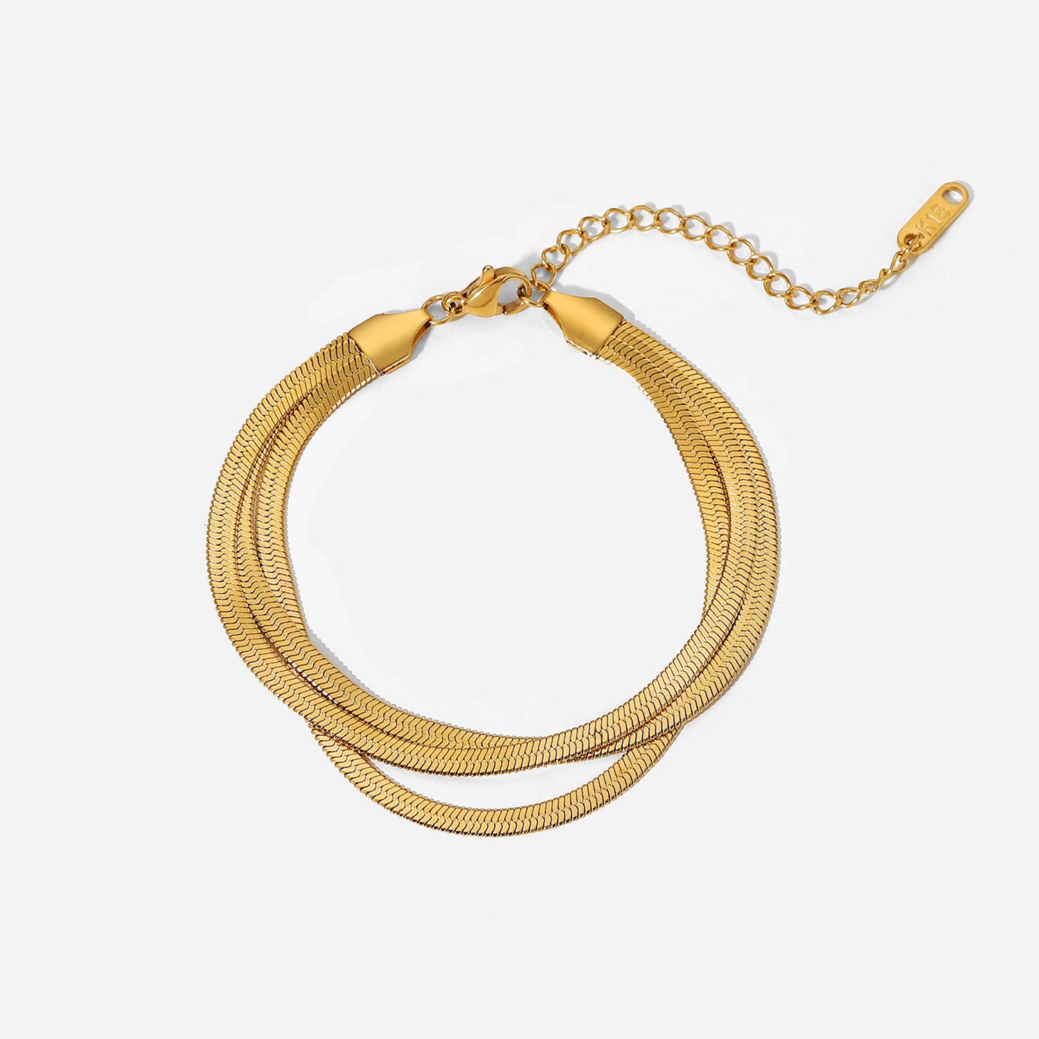 2H Three-layer Exquisite Flat Snake Chain Wrist Jewelry18K Gold-plated Stackable Stainless Steel Bone Chain Bracelet Women's Jewelry