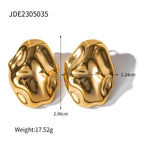 18K Gold-plated Stainless Steel Irregular Hammered Stud Earrings for Women Fashion Non-fading Earrings