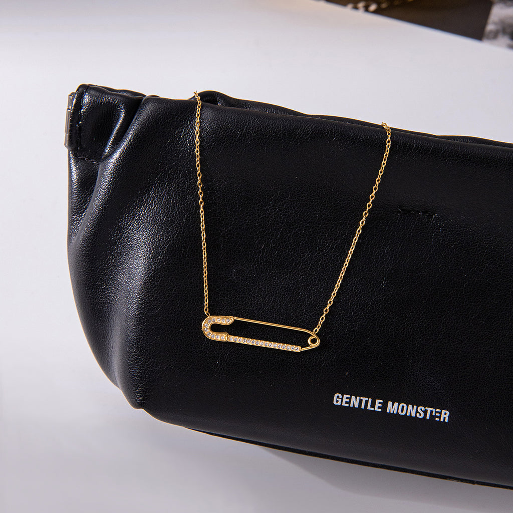 White Diamond Paperclip Necklace Collarbone Chain Non-Fading Stainless Steel Jewelry