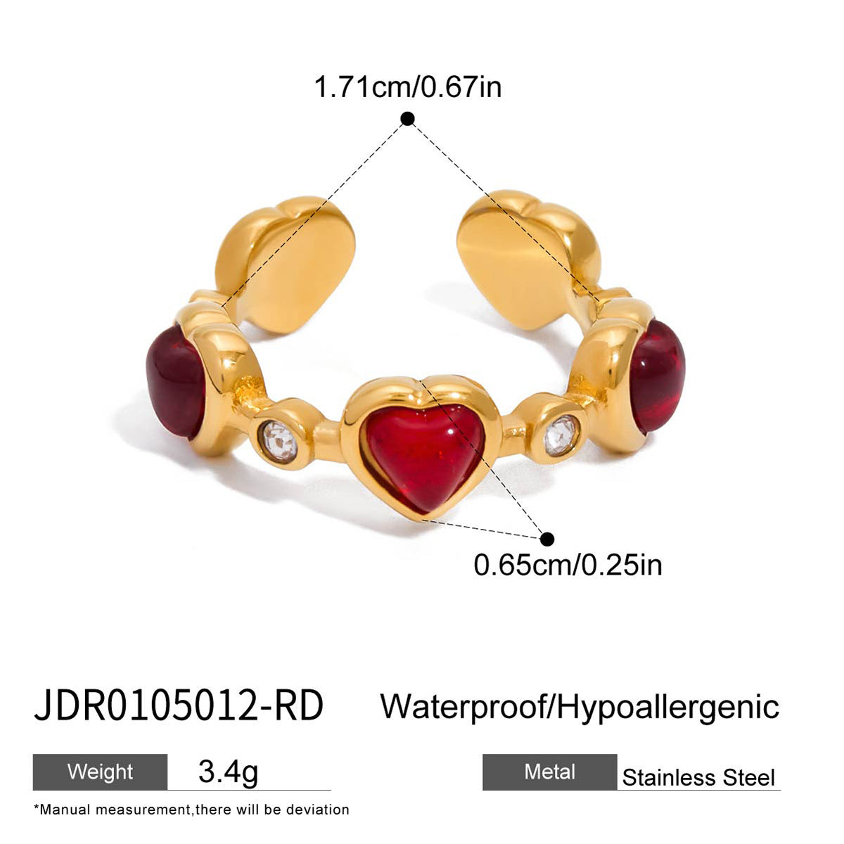 2H Rhinestone Ring Non-Fading Jewelry Women's Jewelry Stainless Steel ring