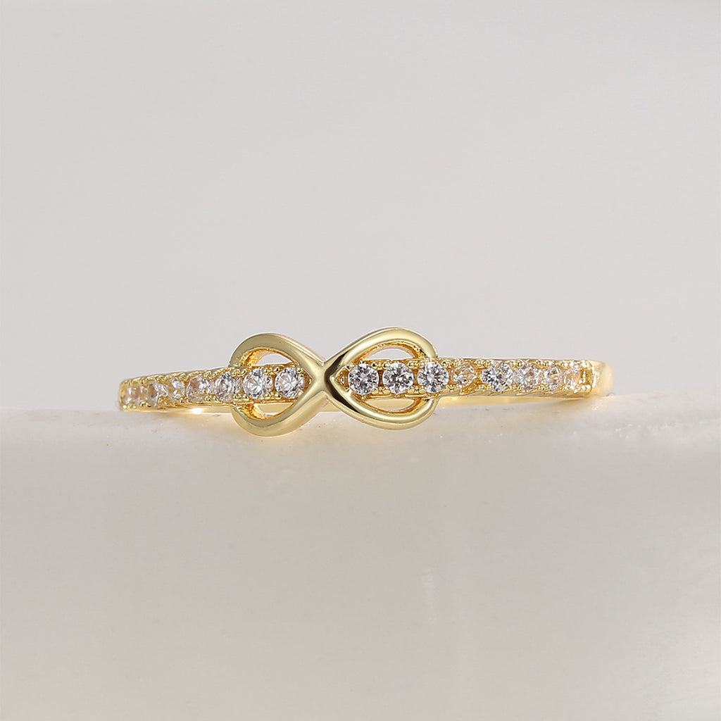 R0658 Xiaoxiang Design Ring for Women New Gold-Plated Eight-Character Knot with Zircon Inlay