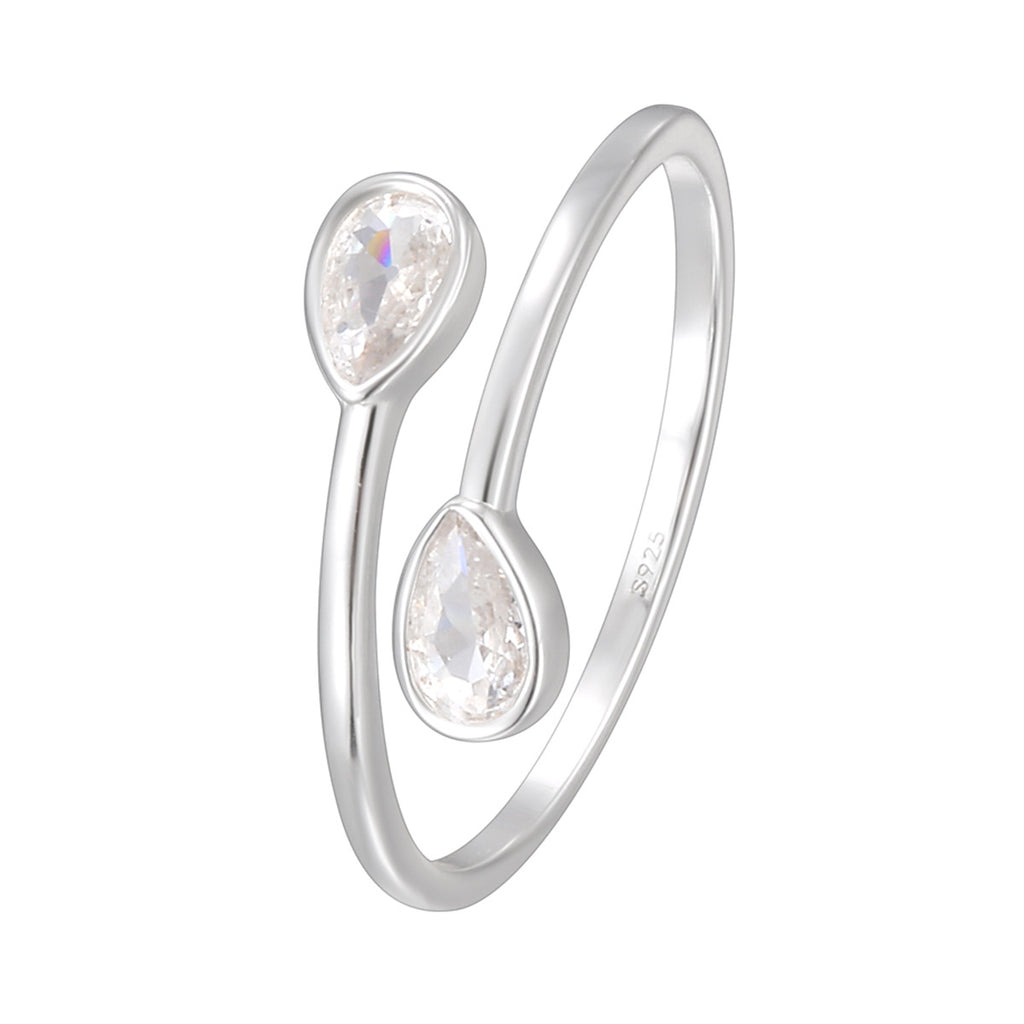 SR0043 S925Silver Water Drop Open Ring Design Minimalist Trendy Fashion