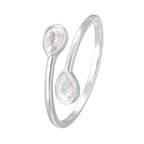 SR0043 S925Silver Water Drop Open Ring Design Minimalist Trendy Fashion