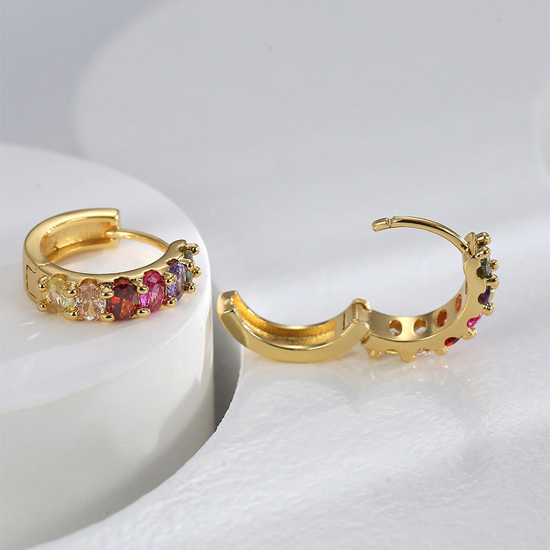 E0597 Fashion Asymmetric Earrings for Women Gear Outline Multicolor Zircon Hoop Earrings