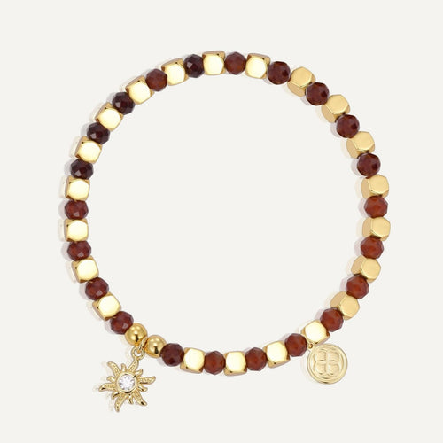 14K Gold-Plated Brass Floral Beaded CZ Bracelet with cubic zirconia design details