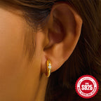 925Pure Silver Minimalist Leaf Geometric Inlaid Diamond Simple Hoop Earrings Hot-Selling High-End Earrings