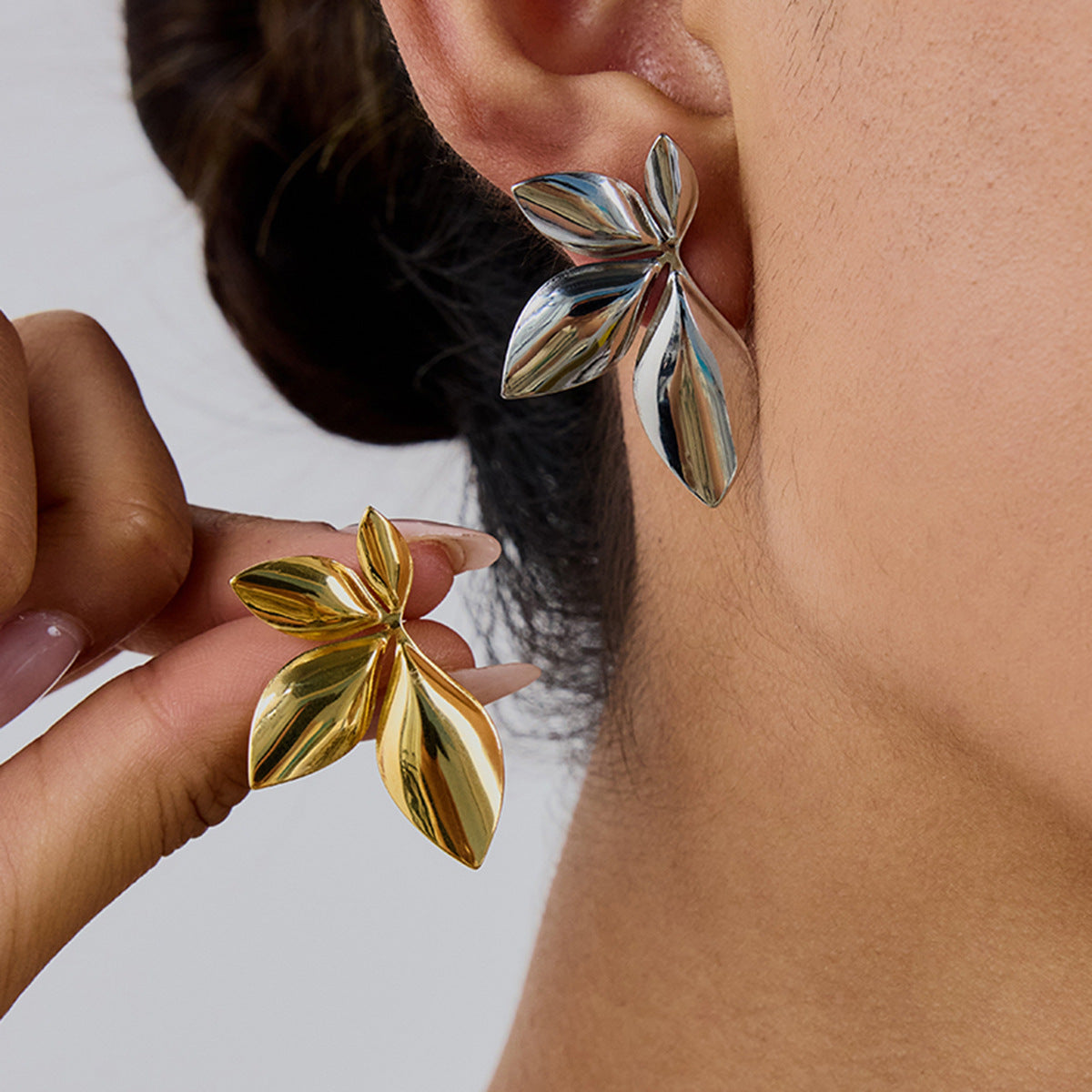 Stainless Steel Leaf Earrings Jewelry for Women Non-Fading