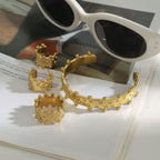 2H Stainless Steel Jewelry with Diamond Stud Earrings, Non-Fading Bracelet, and Ring