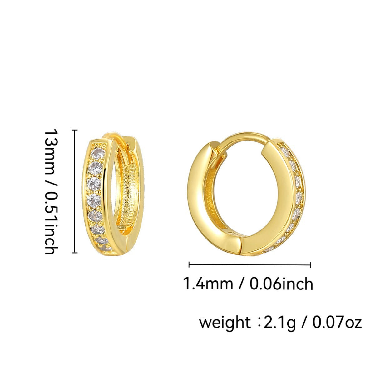 E0242 Minimalist Single-Sided Micro-Inlaid Zircon Earrings for Women with a Sense of Design and Cool Style Hoop Earrings