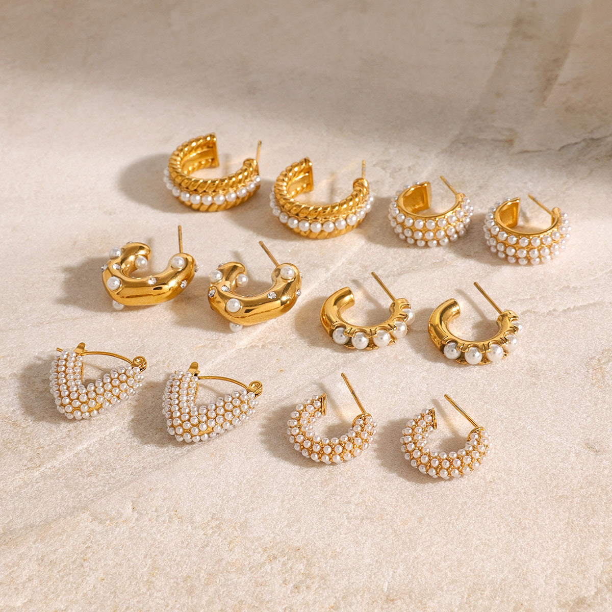 Stainless Steel c Shaped Earrings Pearl Stud Earrings Non-Fading Jewelry