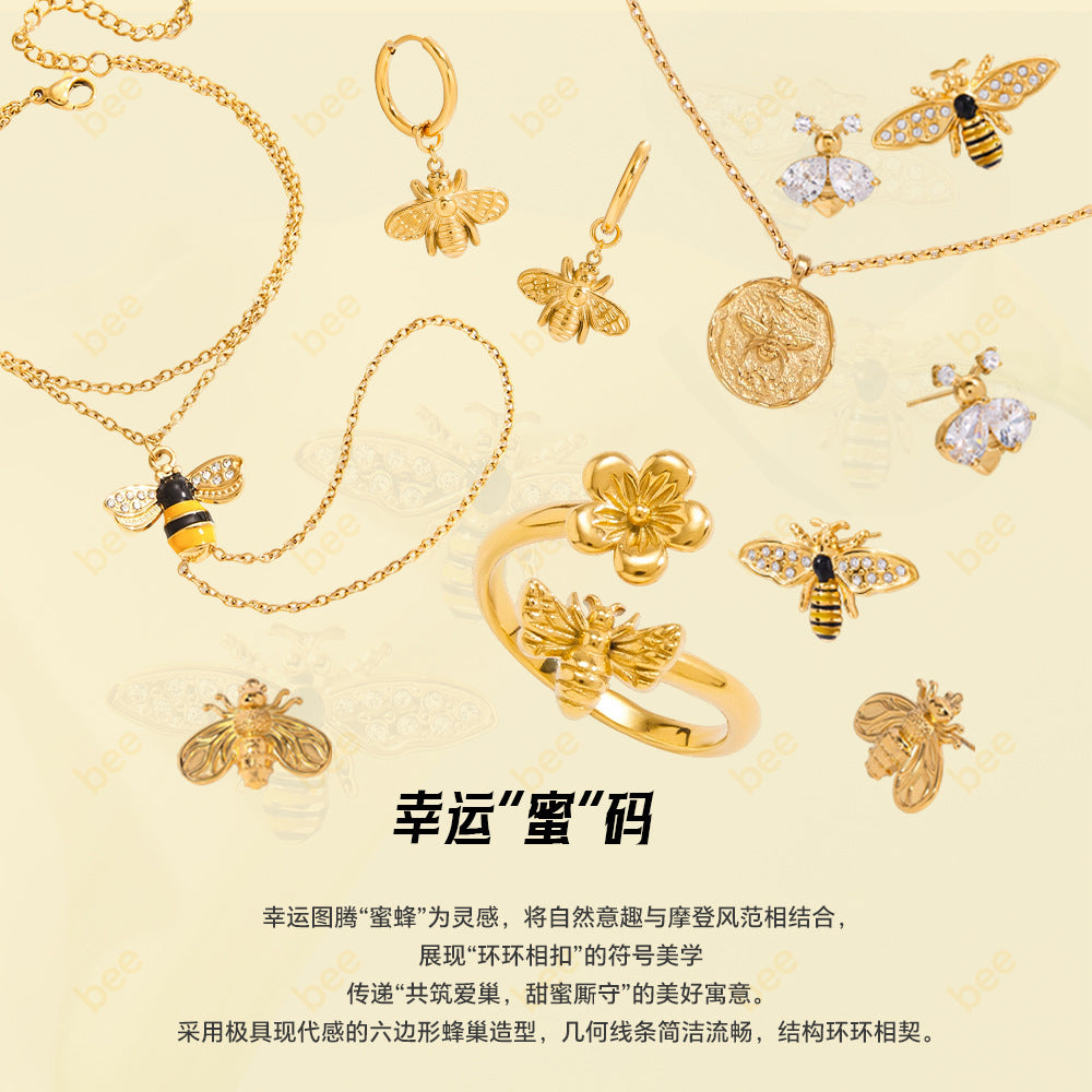 2H Bee Finger Bracelet Stainless Steel Jewelry for Women Non-Fading Accessories