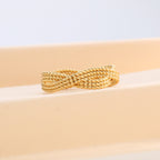 R0182 Copper Gold-Plated Exaggerated Design Hemp Rope Pattern Ring for Women Unique Style
