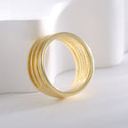 R0610 Multi-layer Hollow Ring for Women, Brass Gold-plated Simple Smooth Minimalist Ring