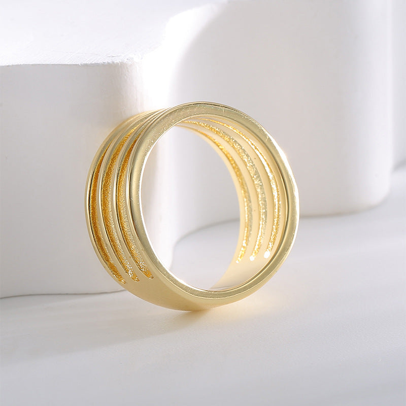 R0610 Multi-layer Hollow Ring for Women, Brass Gold-plated Simple Smooth Minimalist Ring