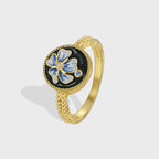 R0545 Japanese Retro Mori Style Small Fragrance Lotus Resin Ring for Women with Micro Pave Zircon Versatile Ring