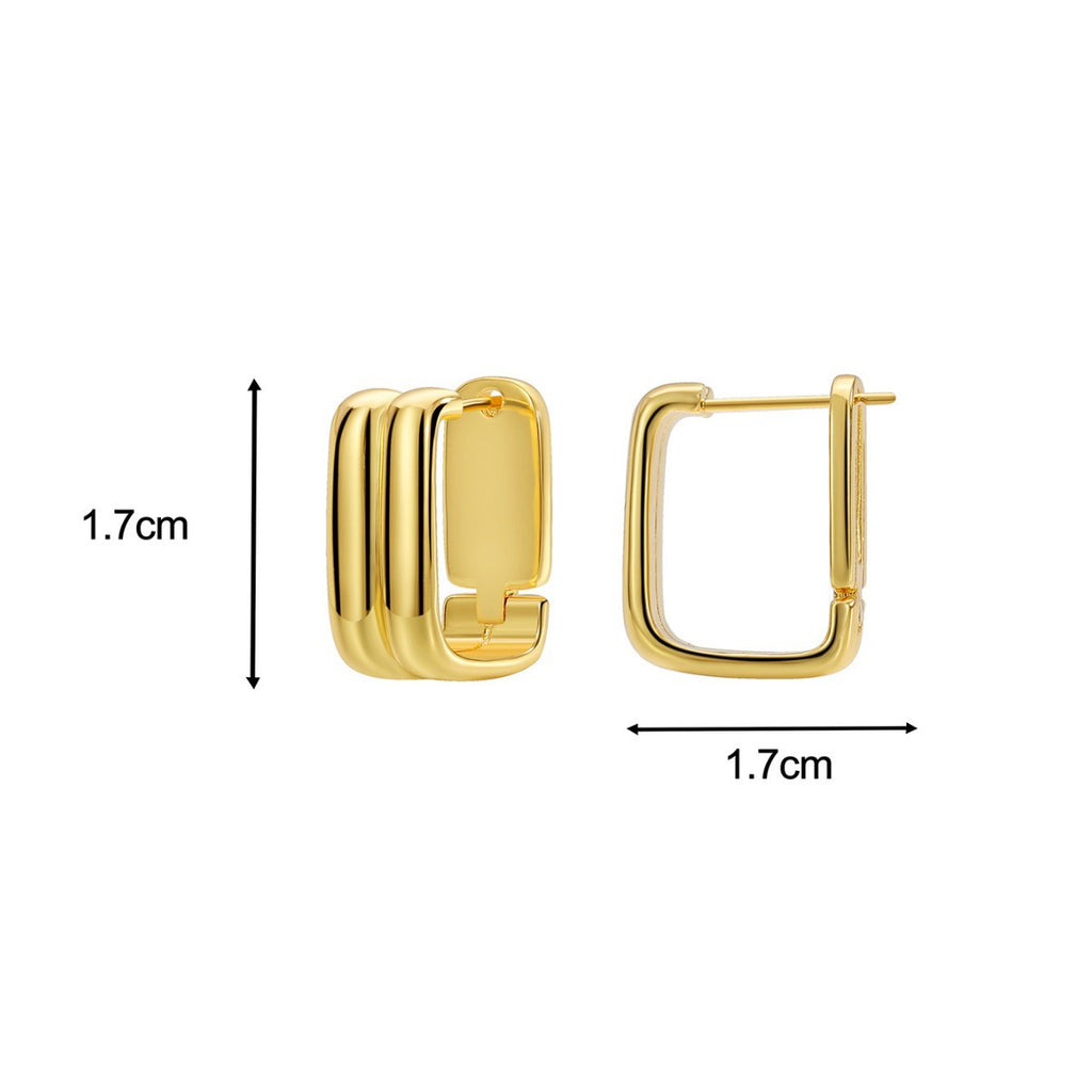 E0610 Fashionable Minimalist Design Geometric Square Earrings for Women Copper Plated with Real Gold Double Layer Smooth Stud Earrings