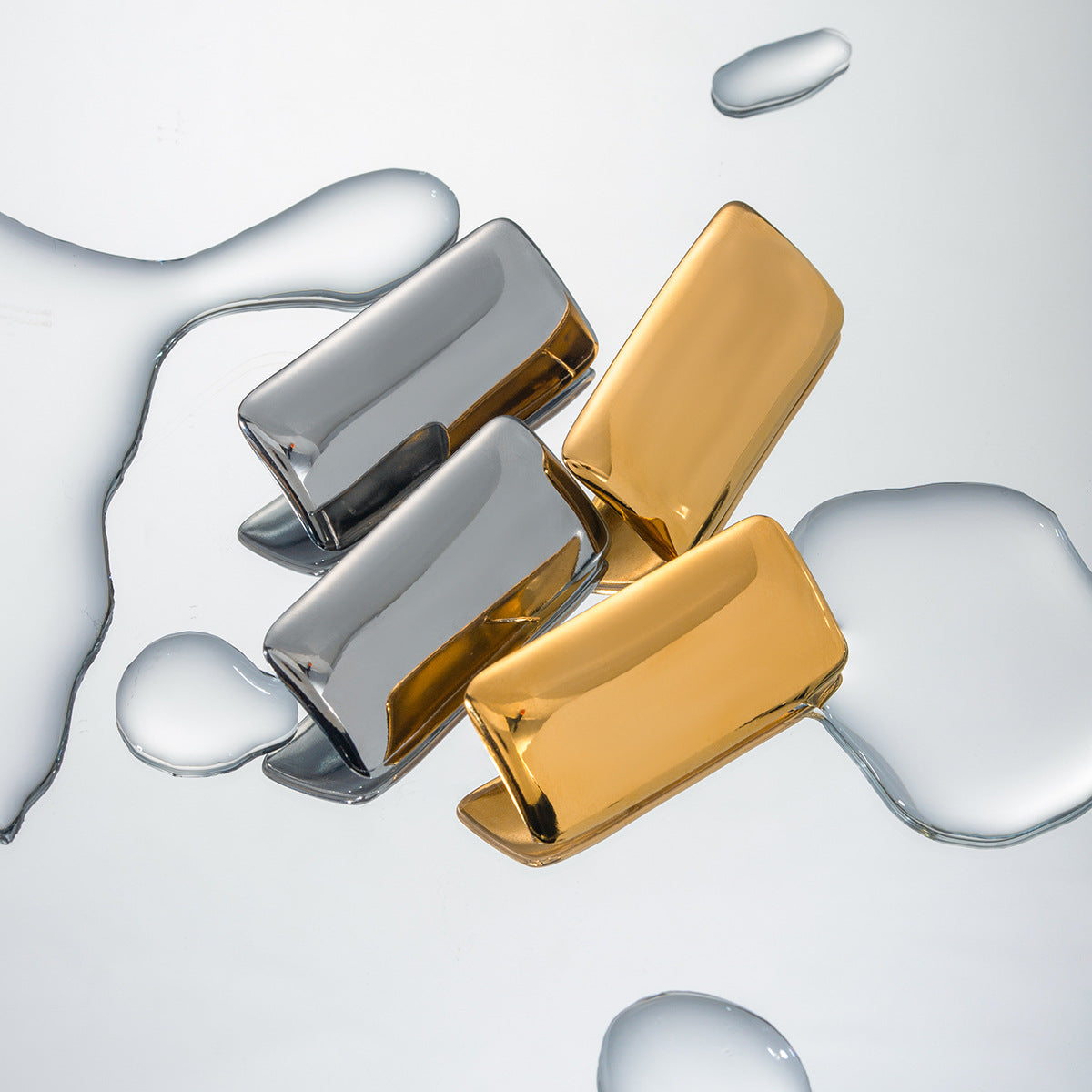 2H Minimalist Retro New Style18k Gold Stainless Steel Rectangular Smooth Earrings for Women Trendy Minimalist Stud Earrings