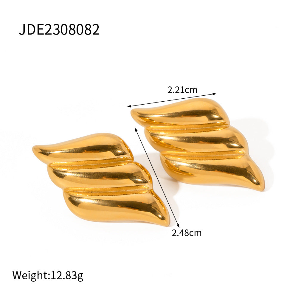 2H Fashionable and Unique Earrings18k Gold Stainless Steel Square Texture Stud Earrings Elegant Ear Jewelry