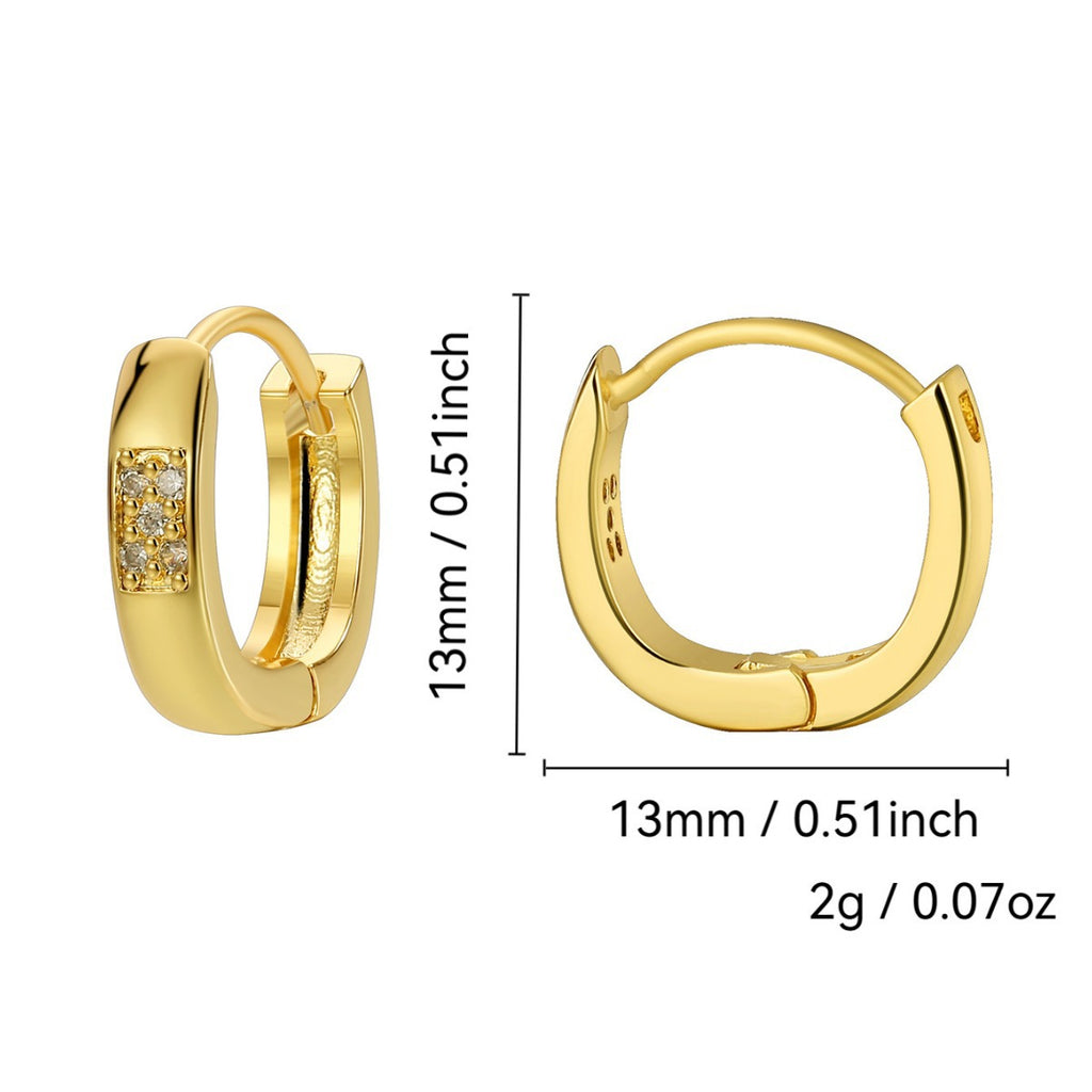 E0650 Fashion Simple Basic Small Earrings for Women Brass Gold-Plated Micro-Inlaid White Zircon Minimalist Ear Clips