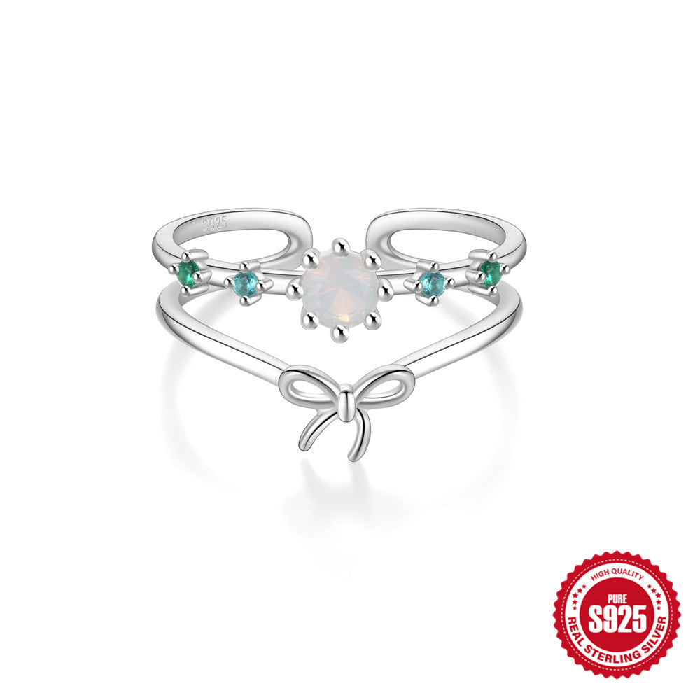 S925Pure Silver Japanese Style High-End Diamond-Studded Ring Japanese and Korean Design Sense Diamond Heart Petal Open Index Finger Ring