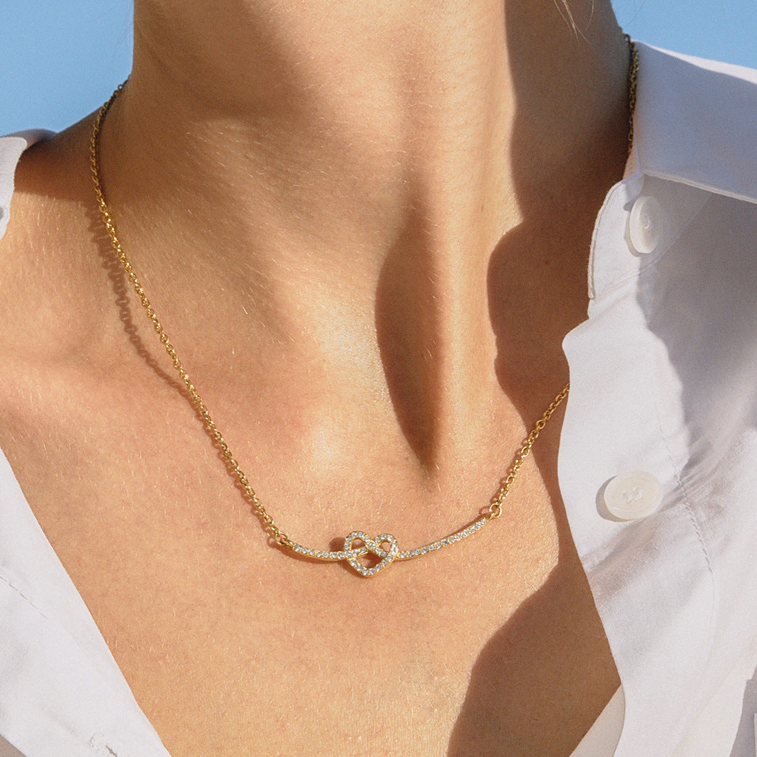 Rhinestone Heart Necklace Collarbone Chain Stainless Steel Jewelry for Women