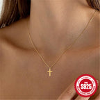 Sterling Silver Cross Necklace Minimalist Collarbone Chain