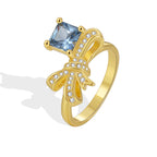 R0492 Design Gift Knot Ring Female Brass Gold Plated Inlaid Blue Square Zircon