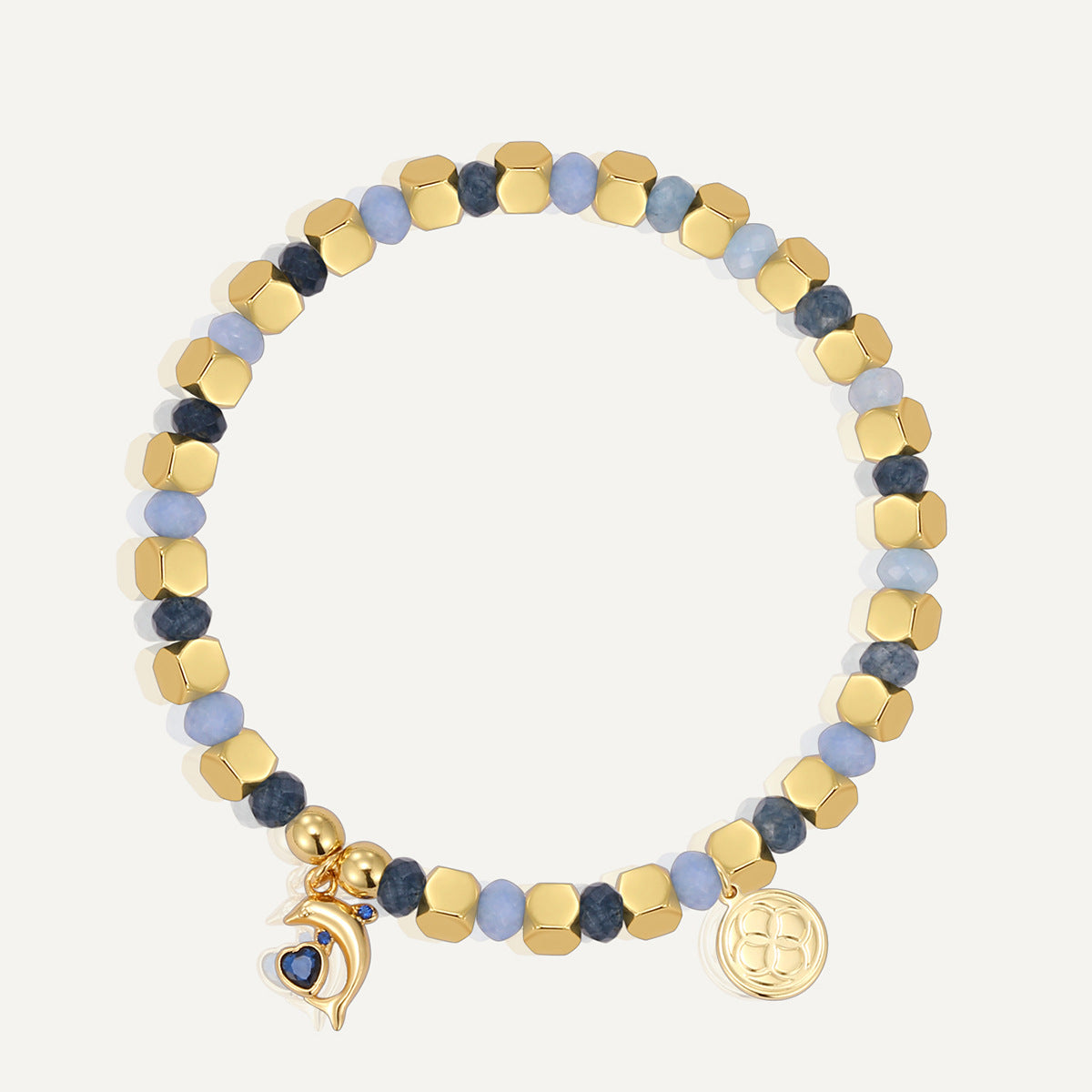 B0327 Ocean Vacation Dolphin Heart Zircon Beaded Bohemian Chalcedony Bracelet