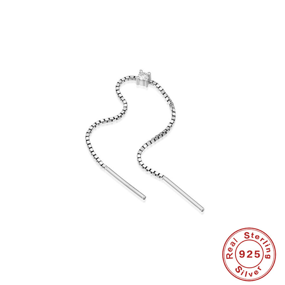 S925Sterling Silver Four-Prong Inlaid Diamond Chain Tassel Earrings Stud Fashion Earrings