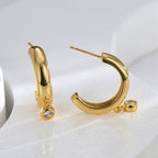 E0600 Fashionable and Simple Glossy Stud Earrings for Women C Simple Hoop Earrings with Zirconia Inlay