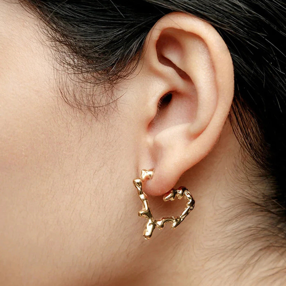 Heart-shaped Stud Earrings18K Gold Stainless Steel Necklace Accessories Women's Jewelry