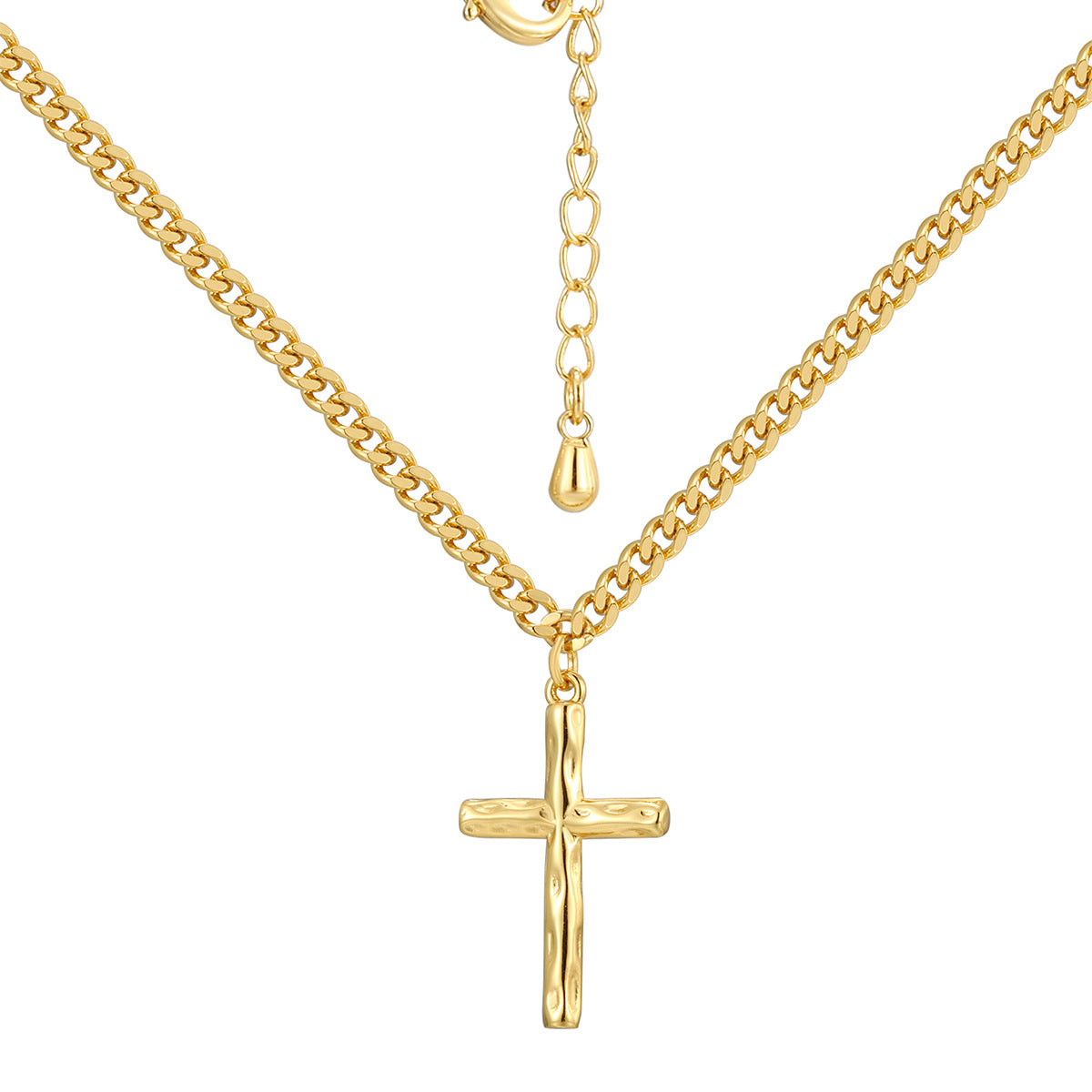 N0271 Brass Gold-Plated Vintage Design Hammered Cross Pendant for Women, Gold and Silver Two-Tone Optional Pendant