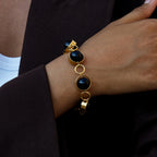 2H Stainless steel black glass beads can rotate OT Clasp Bracelet Jewelry