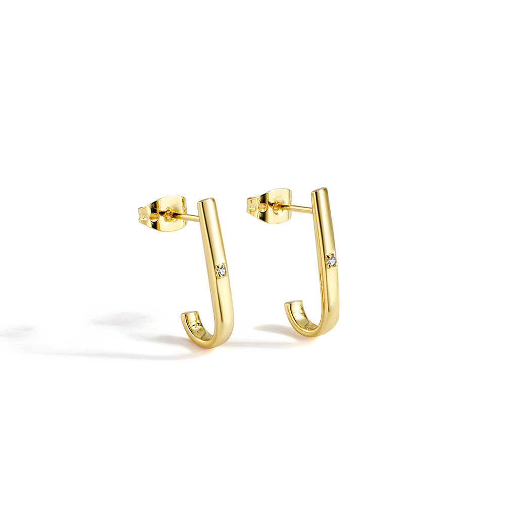 Minimalist Style Diamond-Studded Earrings Cool Style Metal Smooth Hook Earrings Accessories Wholesale
