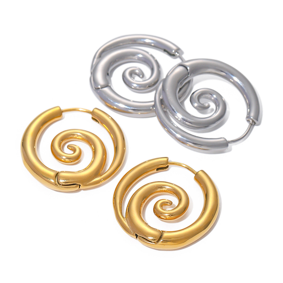 18K Gold Stainless Steel Spiral Hoop Earrings Summer New Fashion Mosquito Coil Stud Earrings for Women