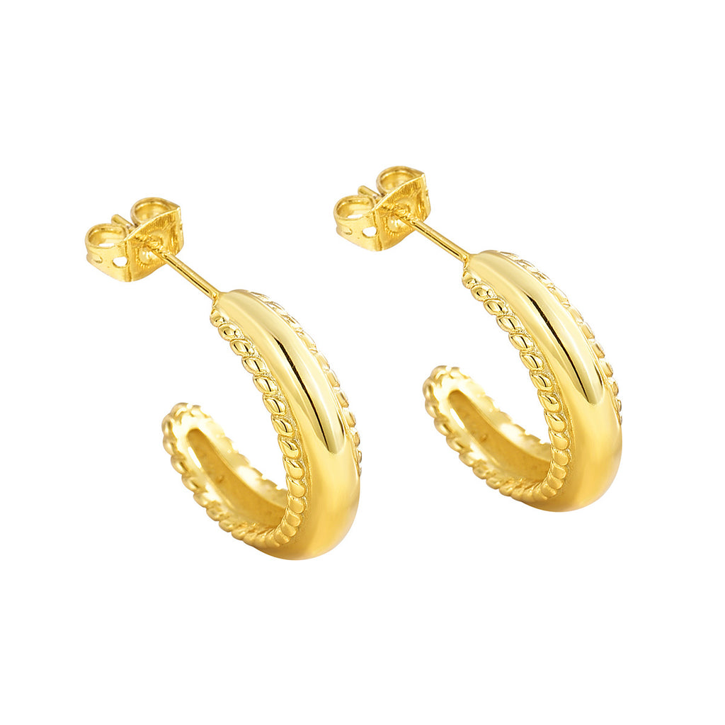 E0282 Croissant Earrings18K Gold Color Retention Jewelry Twisted Spiral Thread C Shaped Earrings
