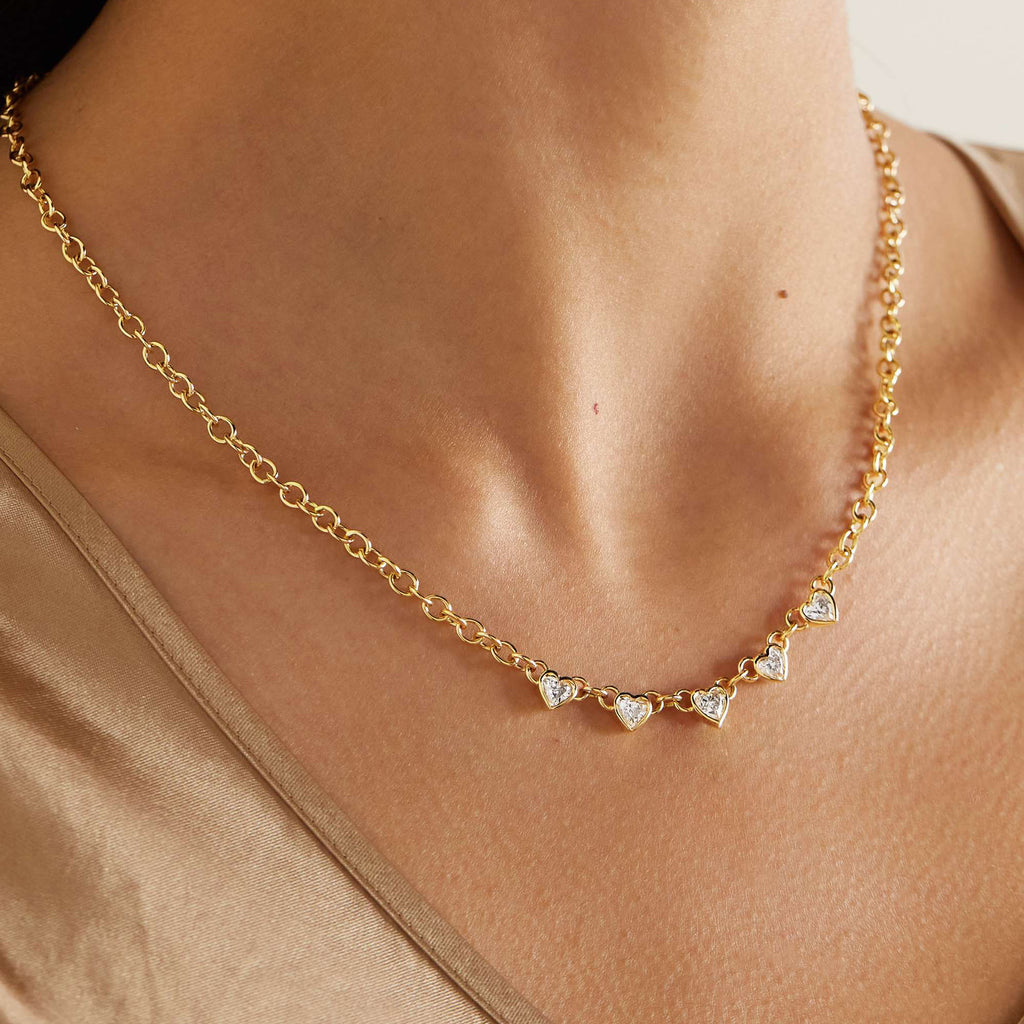 2H Stainless Steel Zircon Heart Necklace Collarbone Chain Non-Fading Jewelry