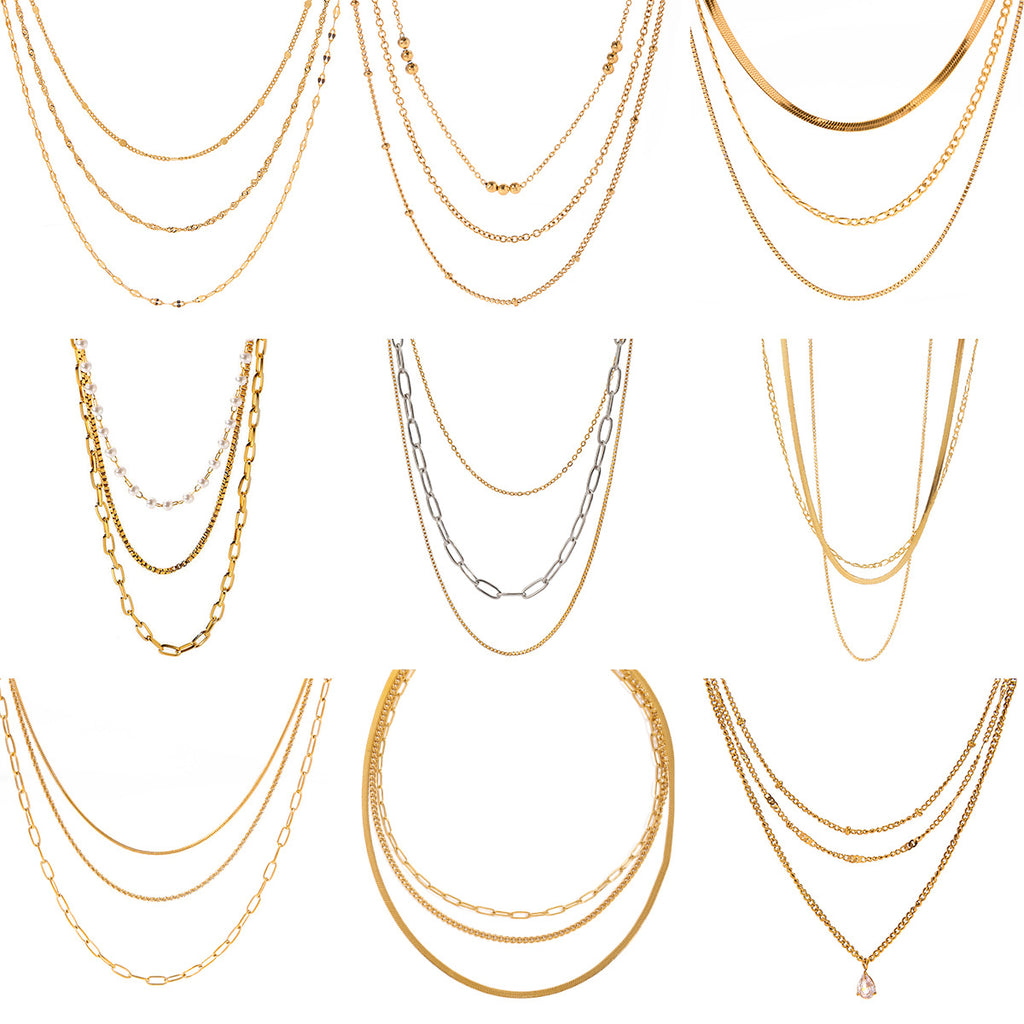 Three-layer Stacked Necklace Accessories for Women Collarbone Chain Stainless Steel Jewelry