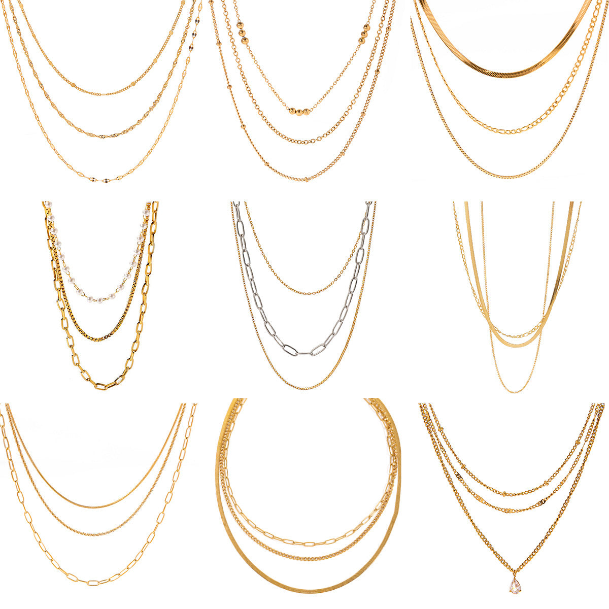 Three-layer Stacked Necklace Accessories for Women Collarbone Chain Stainless Steel Jewelry