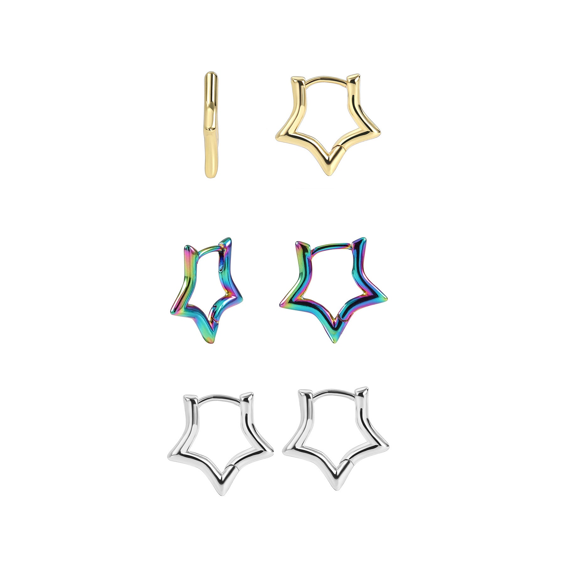 E0330 Metallic Star Earrings for Women Copper Plated Real Gold Glossy Pentagram Ear Clips Ear Hoops Ear Jewelry