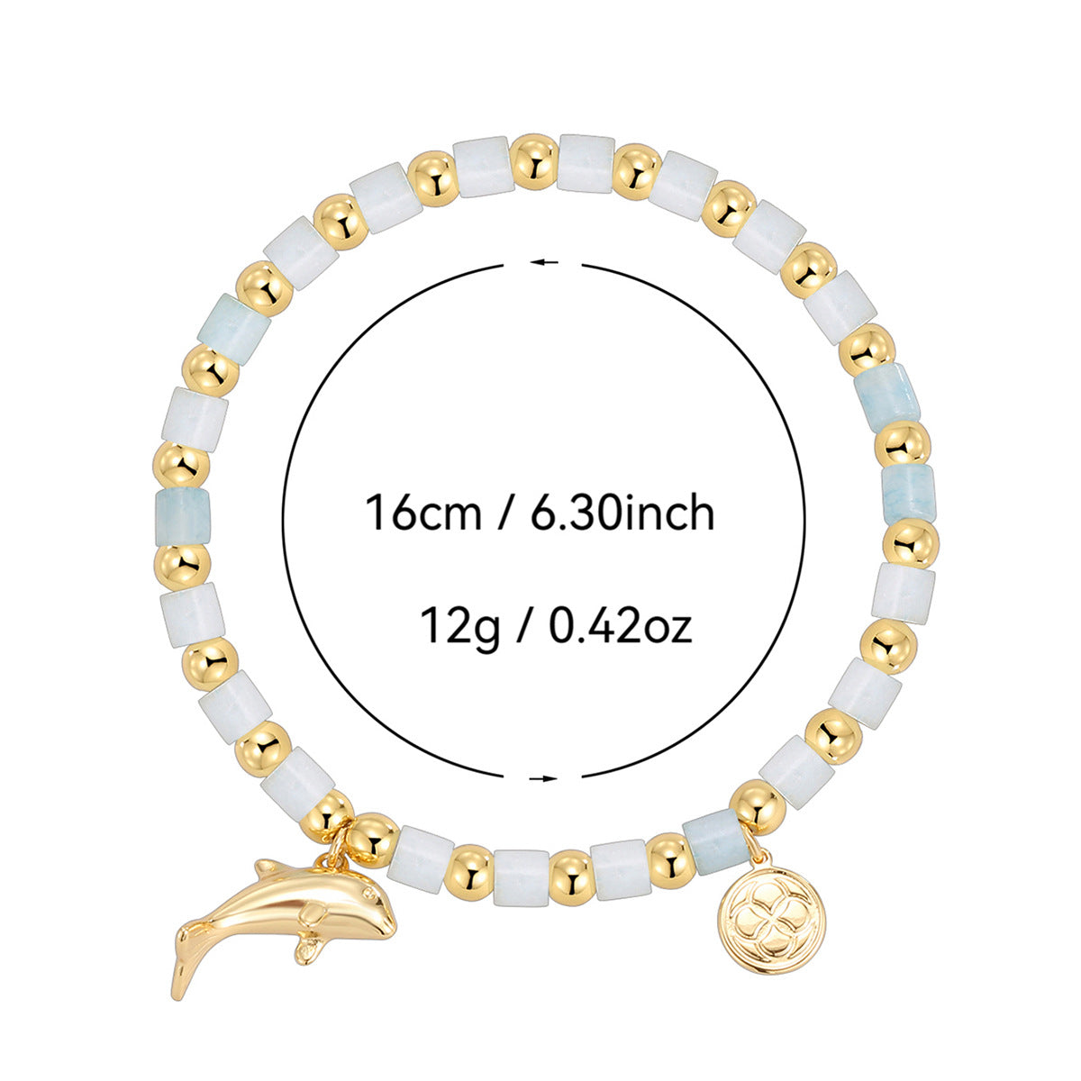 CYB0235 Copper plating14k Gold Dolphin Gemstone Beaded Ocean Bracelet