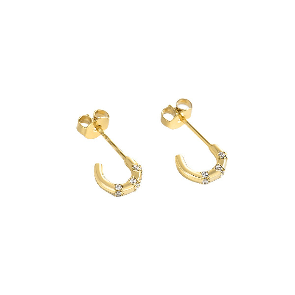 E0043 Earrings Studs for Women Semi-circle Inlaid Diamond Simple Design New Gold-plated Korean-style Earrings for Women