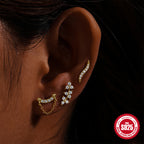 S925Sterling Silver Flat Push Piercing Zircon Earrings Fan-shaped Tassel Ear Jewelry Ear Cuff