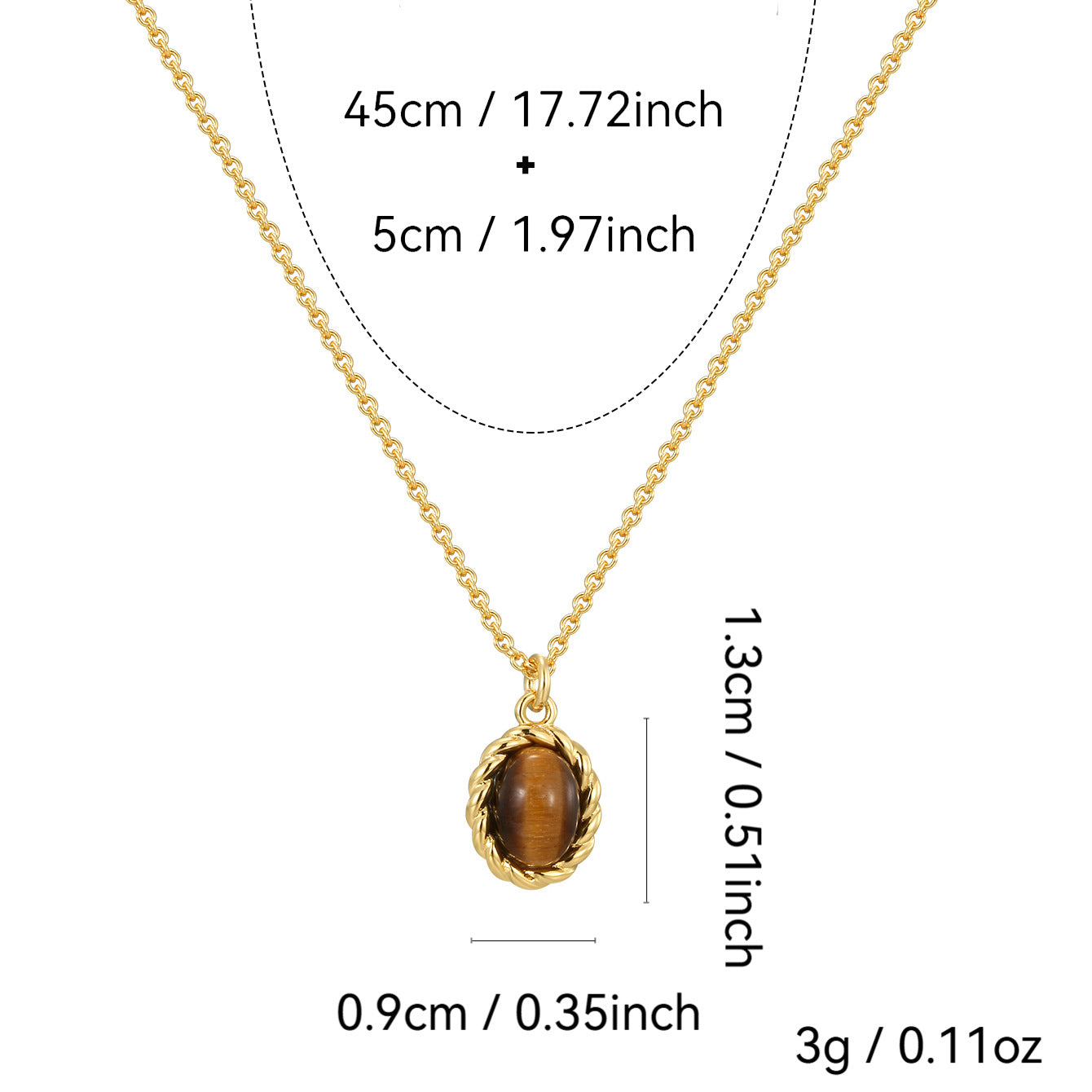 N0015 Copper18K Gold-Plated Oval Tiger Eye Stone Pendant Necklace for Women Vintage Versatile Design Necklace