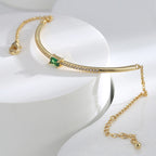 B0168 Minimalist Monochrome Nearly Curved Half Circle Bracelet for Women Fashion Retro Cool Style Green Zircon