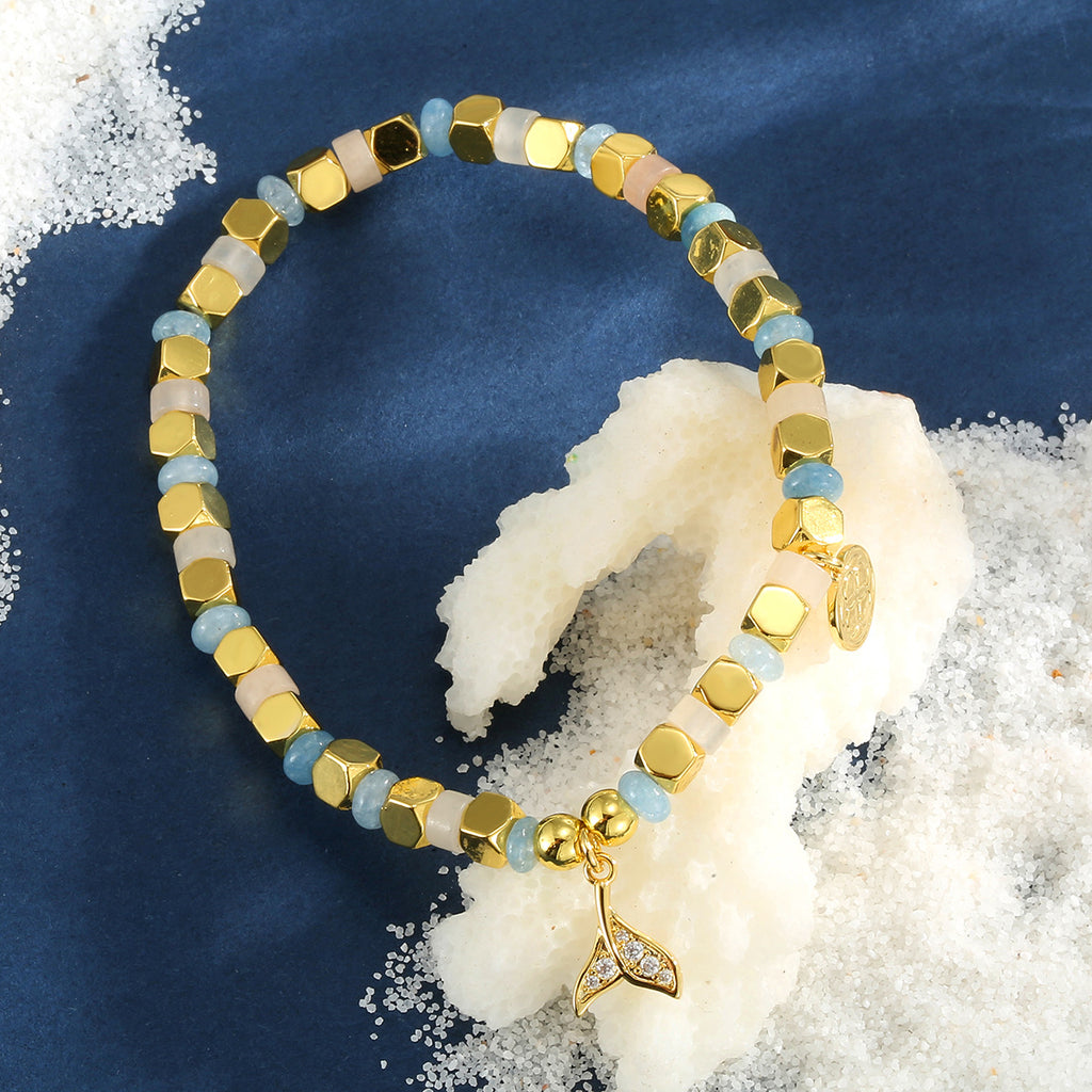 B0298 Fashion Leaf Inlaid Zircon Bracelet Daily Chalcedony Stone Beaded