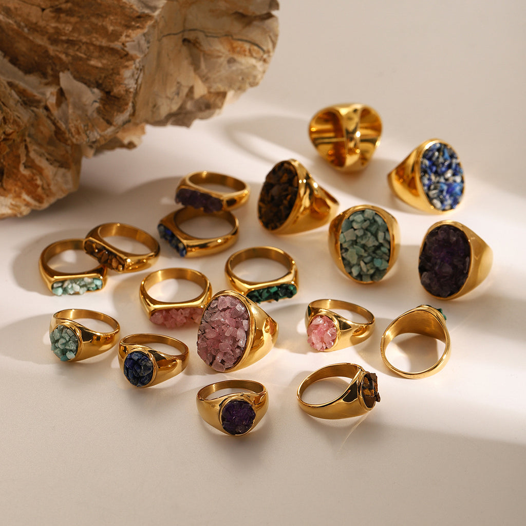 Stainless Steel Natural Stone Exaggerated Ring rings