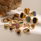 Stainless Steel Natural Stone Exaggerated Ring rings